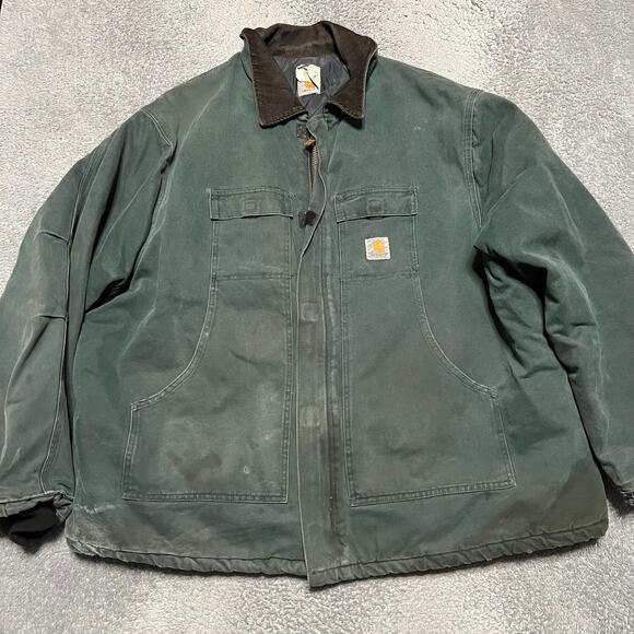Vintage CARHARTT C26HTG Canvas Quilt Lined Pocket 4XL Green Jacket USA Made